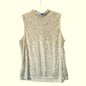 Cupio Blush NEW Sequin Mock Neck Sleeveless‎ Top Sparkly Evening Party Glam Y2K